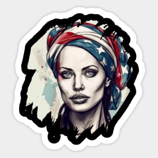 Portrait of Angelina Jolie, 4th of July Patriotic Sticker